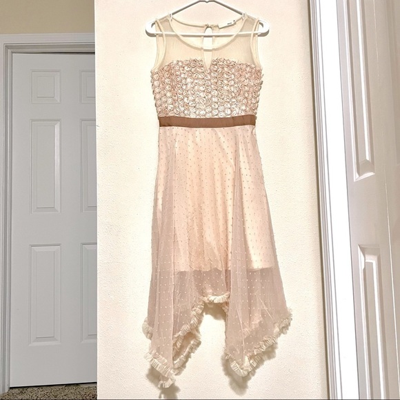 WALTZ Illusion 3D Rose netted neck handkerchief hem flowy midi dress size S Y2K - Picture 2 of 7